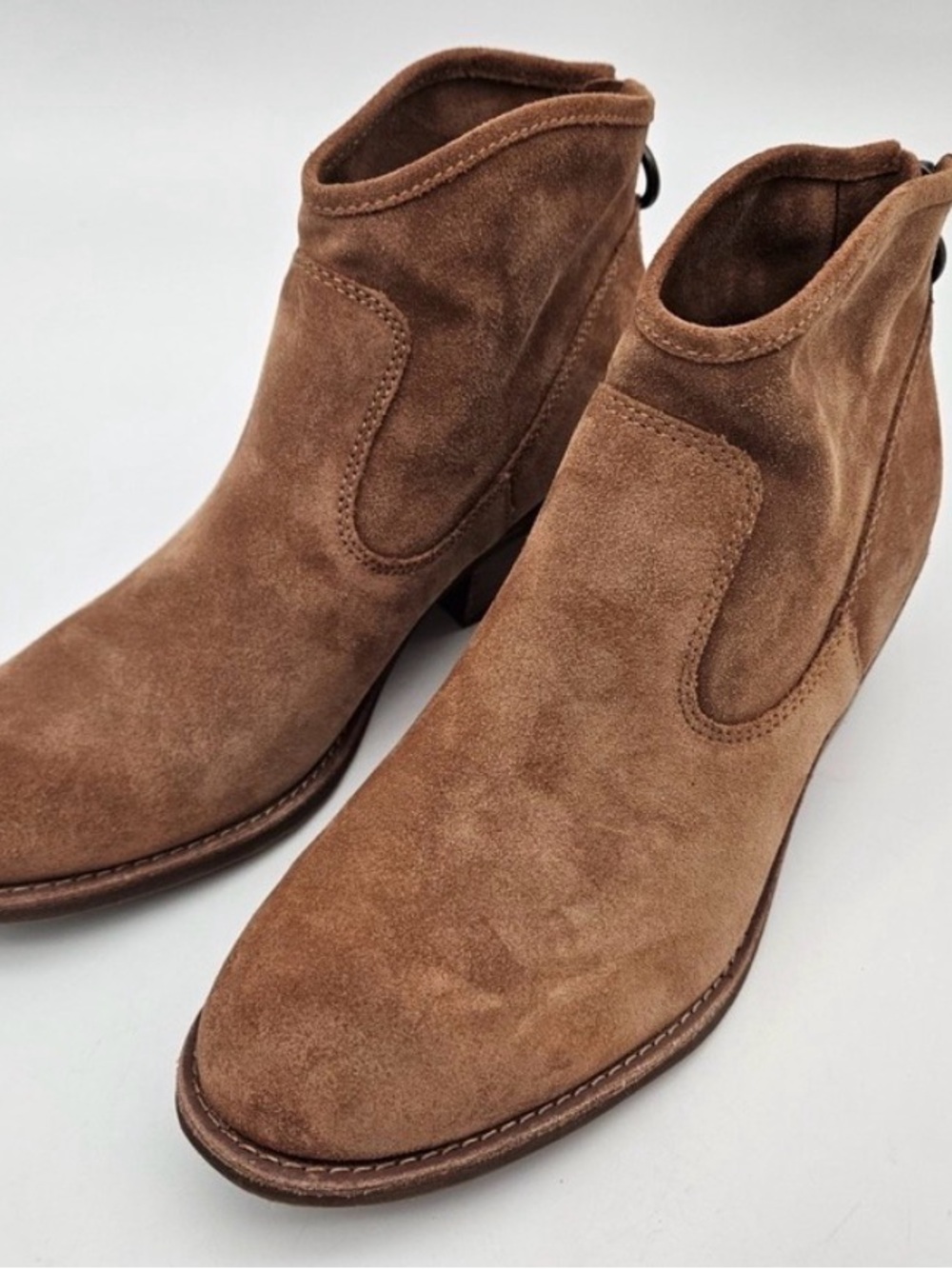 Sofft Tan Suede Ankle Boot with Floral Sole Detail